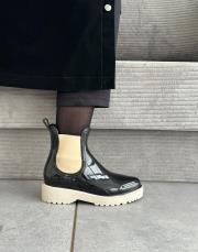 seoul yuvarlak burun lastikli yağmur botu siyaha bej 3