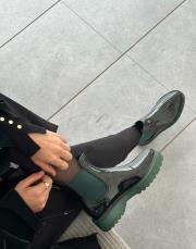 seoul yuvarlak burun lastikli yağmur botu siyaha mint yeşili