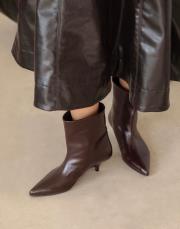 palex sivri burun ince topuk kadın bot acı kahve kırışık