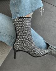 givenchy sivri burun taşlı fermuar detay ince bayan bot siyaha gümüş