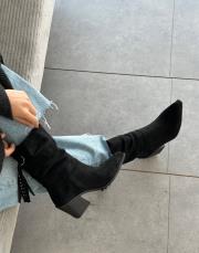 wati sivri burun arka aksesuar detay kadın topuklu süet bot siyah süet 2