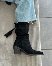 wati sivri burun arka aksesuar detay kadın topuklu süet bot siyah süet 3