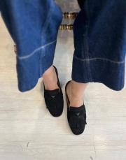 gaven oval burun üst aksesuar detay hakiki  deri kadın babet siyah süet