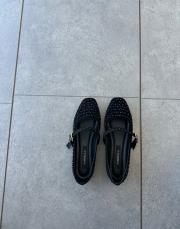 boni oval burun taşlı üst kemer detay  kadın ev babeti siyah