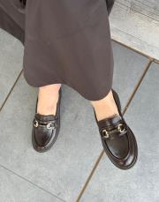 urkan oval burun ön aksesuar detay kadın loafer acı kahve