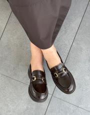 urkan oval burun ön aksesuar detay kadın loafer acı kahve 2