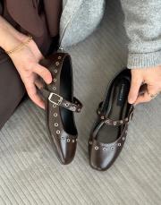 harov oval burun trok detay kemerli kadın babet acı kahve