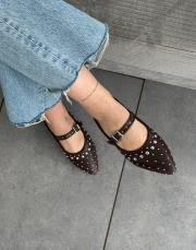 ritas sivri burun trok aksesuar detay kemerli kadın babet acı kahve deri