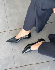 bellami sivri burun arkası kapalı topuklu kadın ayakkabı siyah 2