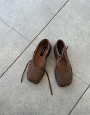 yuri oval burun bağcıklı kadın babet acı kahve süet