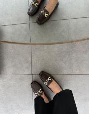 nevs küt burun ön aksesuar detay kadın babet acı kahve kırışık