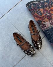 demko yuvarlak burun halka detay kadın babet acı kahve