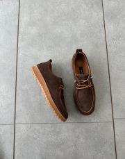 adar oval burun hakiki deri kadın ayakkabı acı kahve süet