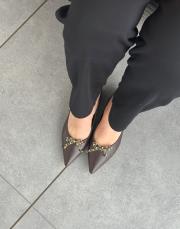 nayer sivri burun ön zincir fiyonk aksesuar detay kadın babet acı kahve 2