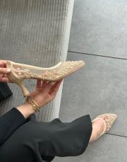 yiny oval burun file taş detay kadın topuklu ayakkabı bej