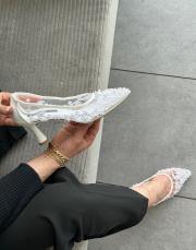 yiny oval burun file taş detay kadın topuklu ayakkabı beyaz