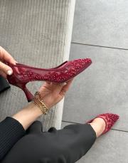 yiny oval burun file taş detay kadın topuklu ayakkabı bordo