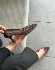 yiny oval burun file taş detay kadın topuklu ayakkabı acı kahve