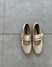 veldan küt burun kemer detay kadın babet bej saten 2