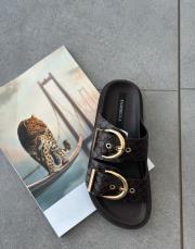 meros çift kemer detay arkası ve önü açık kadın terlik acı kahve örgü