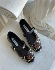 saver küt burun ön desen detay kemerli kadın babet acı kahve