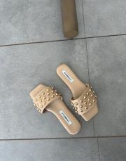 marten ön ve arkası açık boncuk aksesuar detay kadın terlik vizon 2