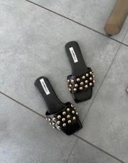 marten ön ve arkası açık boncuk aksesuar detay kadın terlik acı kahve