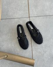 fabela yuvarlak burun örgü detay kadın babet siyah teks