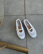 fabela yuvarlak burun örgü detay kadın babet beyaz teks