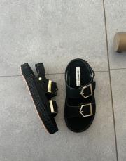 meraldo ön ve arkası açık çift kemer detay kadın sandalet siyah 2