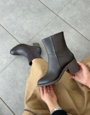 yakas oval burun yan fermuar detay kadın topuklu bot acı kahve deri