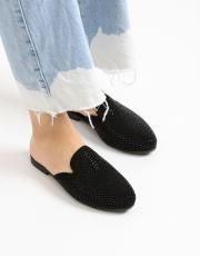 allo oval burun taşlı kadın terlik siyah