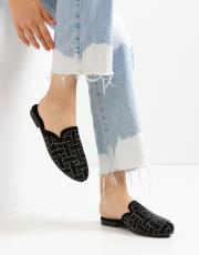 allo oval burun taşlı kadın terlik siyaha gümüş 2