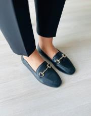 sarabia oval burun ön aksesuar detay kadın babet siyah deri 2