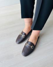 sarabia oval burun ön aksesuar detay kadın babet acı kahve deri